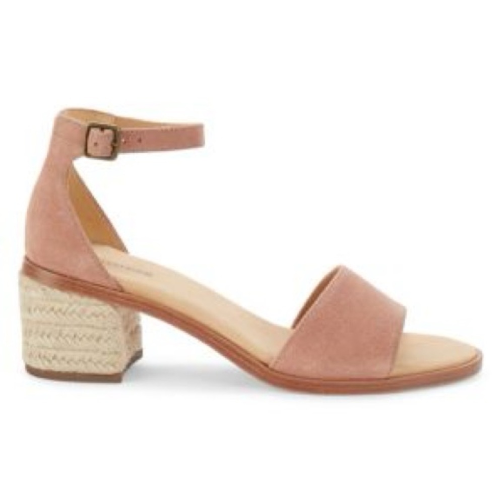 EUC Soludos Capri Raffia Suede Mid Block Heels